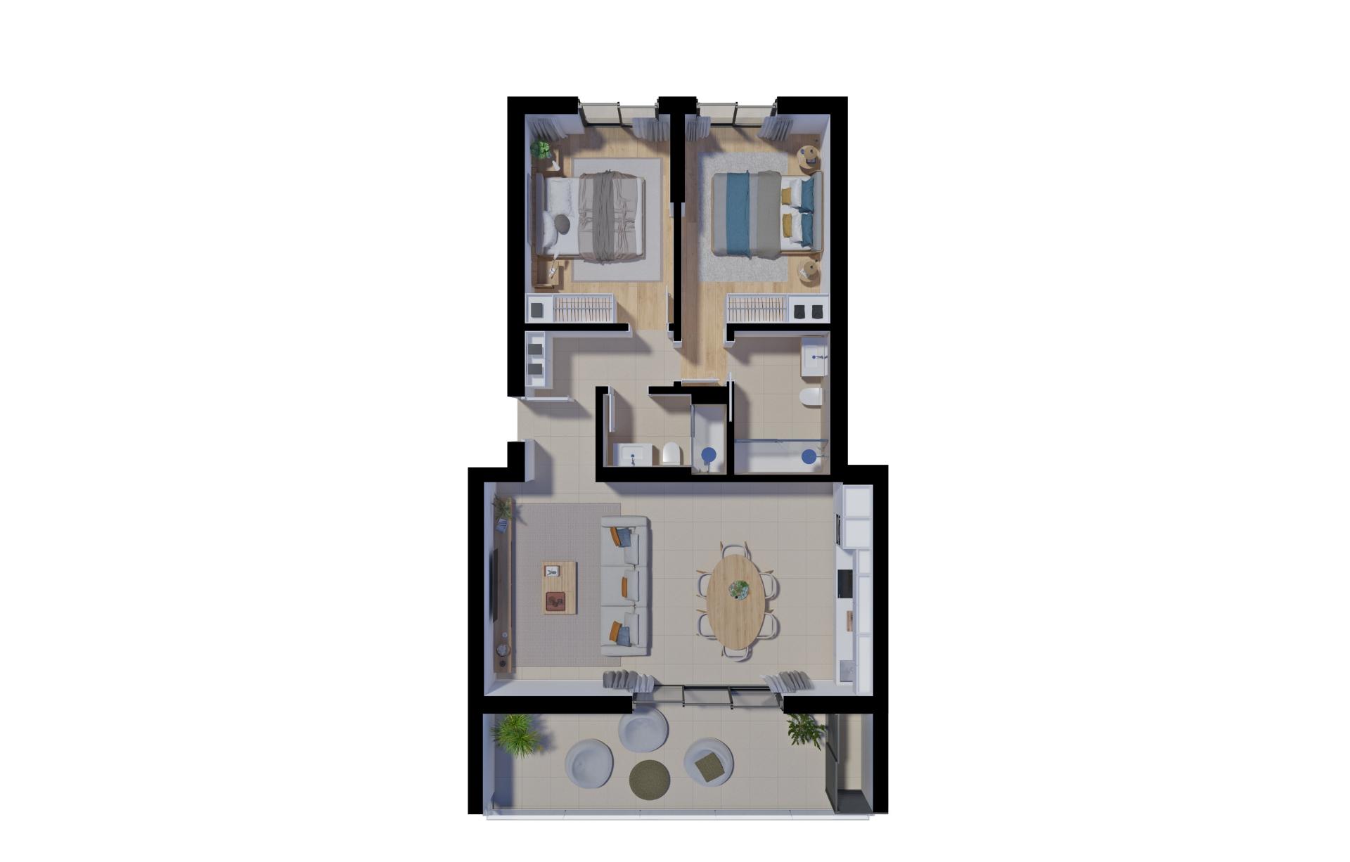Apartamento T2, de 1.º andar, com varanda e muita luminosidade num empreendimento com piscina em Tavira
