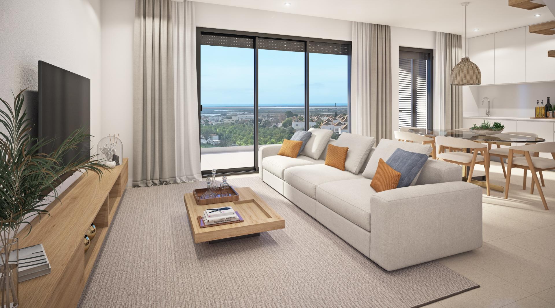 Apartamento T2, de 2.º andar, com duas varandas e muita luminosidade num empreendimento com piscina em Tavira