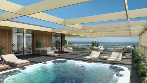 Apartamento T2 novo, com terraço e piscina.