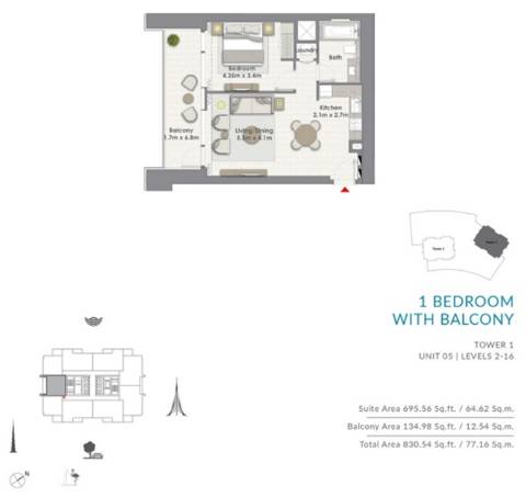 Apartamento T1 em Dubai Greek Harbour Marina