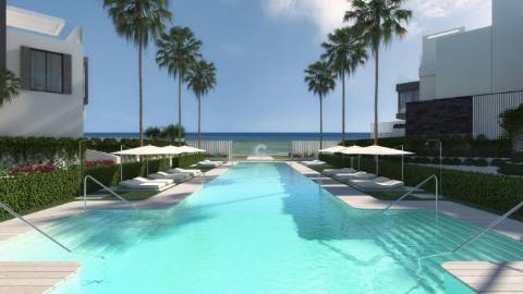 Exclusivo estilo contemporâneo First Line Beach townhouse setting