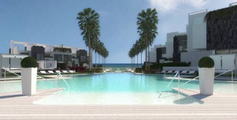 Exclusivo estilo contemporâneo First Line Beach townhouse setting