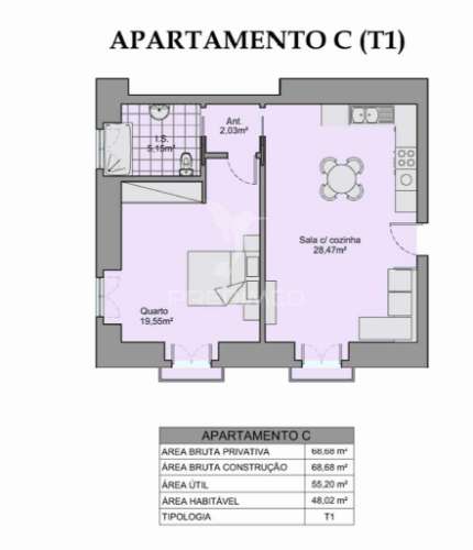 Apartamento t0+2 em edifício pombalino, centro, frente rio