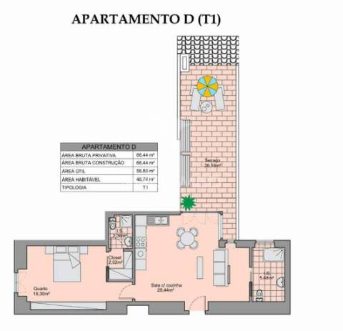 Apartamento t0+2 em edifício pombalino, centro, frente rio