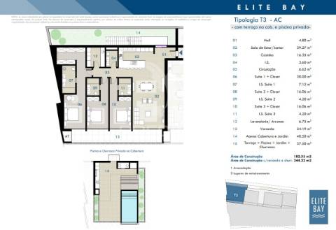 Apartamento t3 com terraço amplo e piscina privada