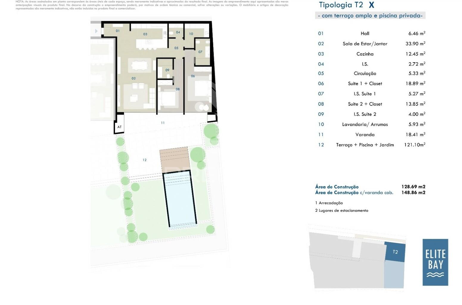 Apartamento t2 com terraço amplo e piscina privada