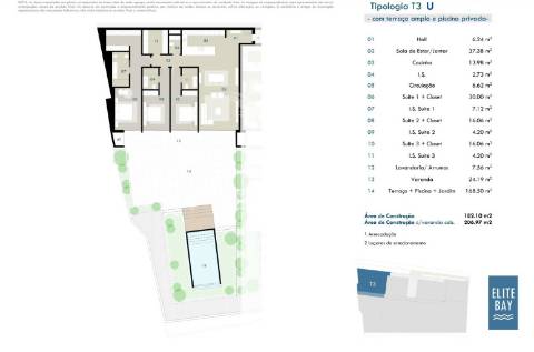 Apartamentos t3 com terraço amplo e piscina privada