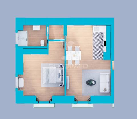 Apartamento t1 em edifício pombalino, centro, vista rio.