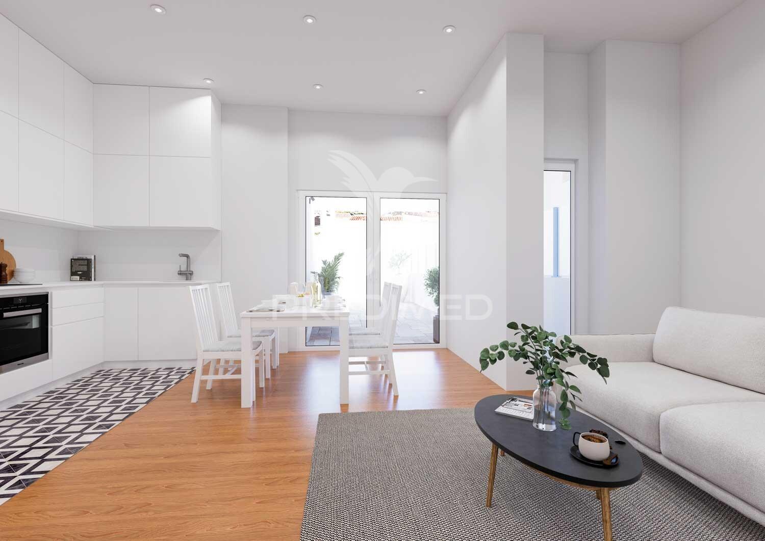 Apartamento t1 em edifício pombalino, centro, vista rio.