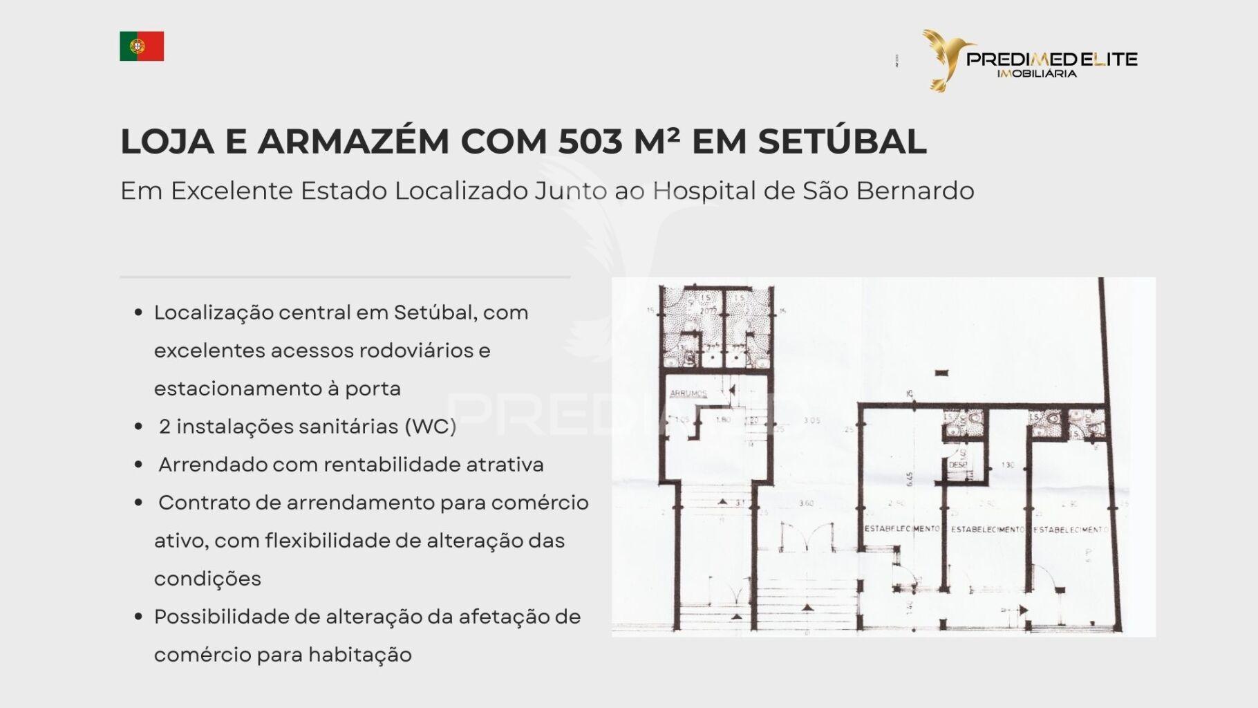 Armazem/loja com 503 mts2 para venda em setubal