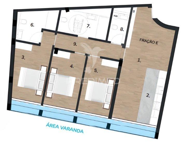 Apartamento t3 com varanda em sines