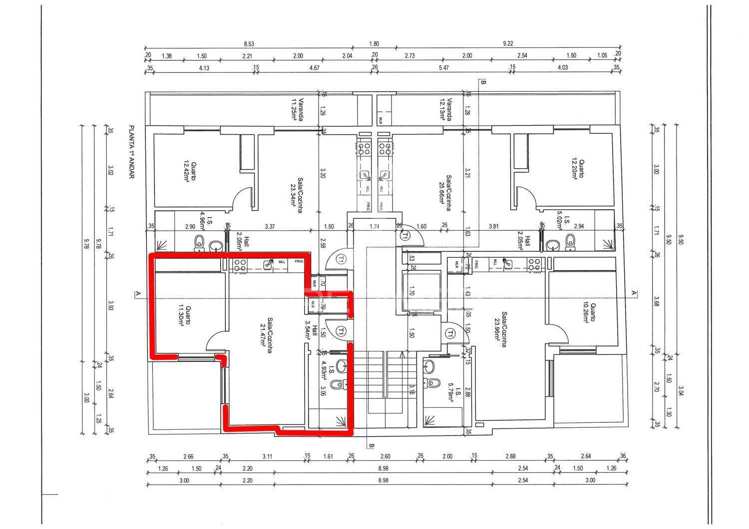 T1 num 1º andar, edifício em construção, central - fracção e