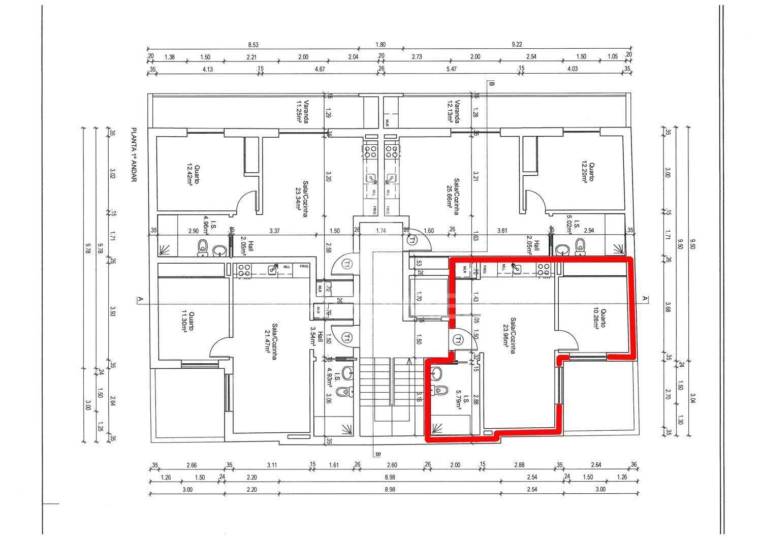 T1 num 1º andar, edifício em construção, central - fracção h