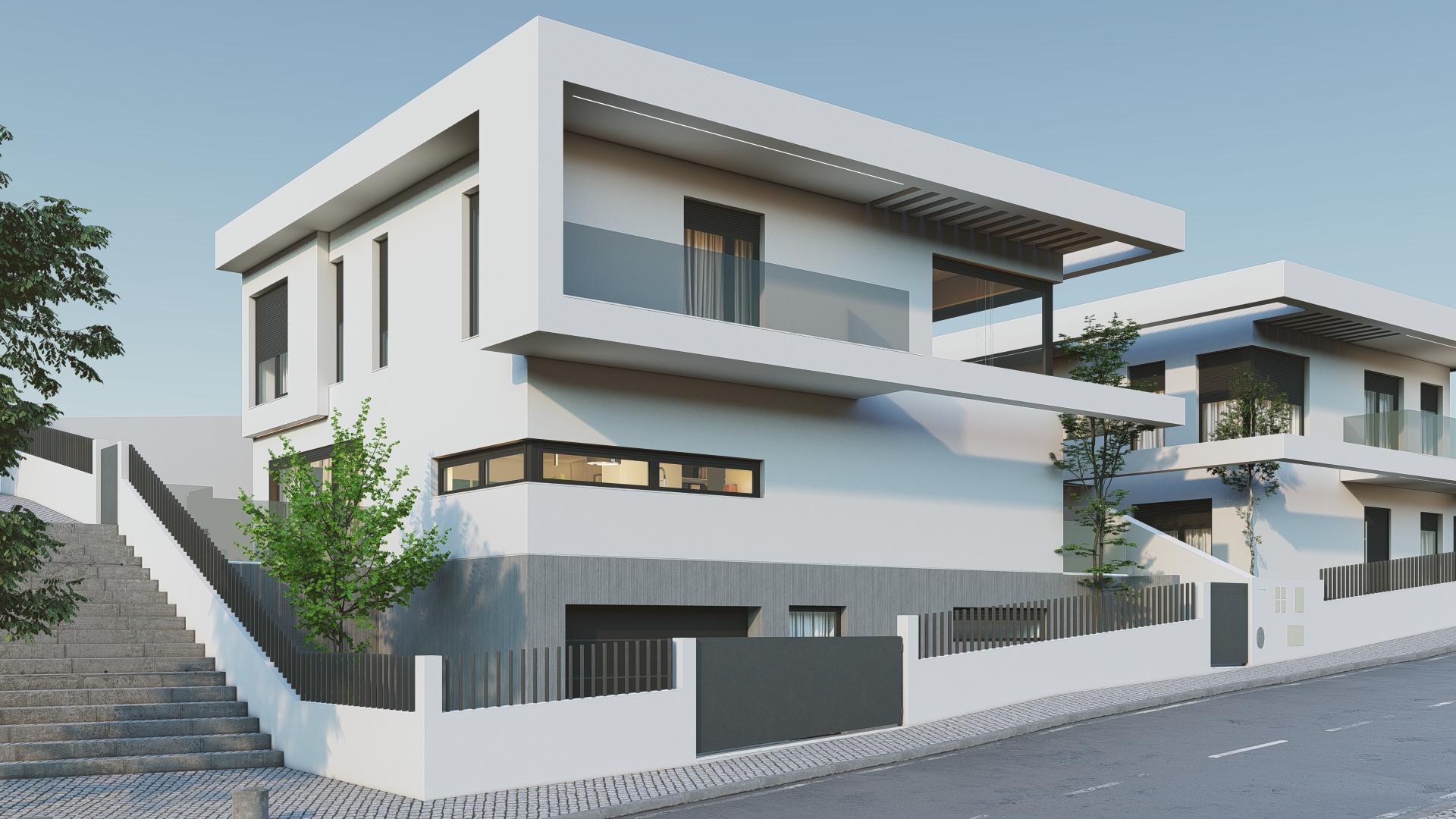 Moradia NOVA, isolada, construída num terreno com 318m2, com piscina e jardim em Famões, Odivelas.