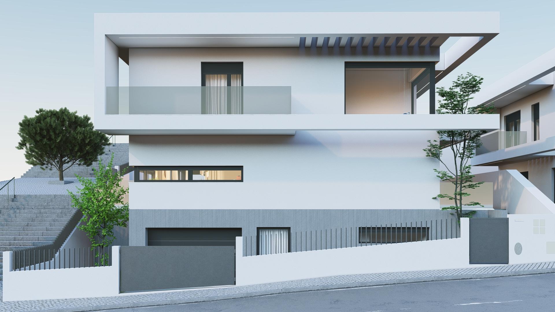 Moradia NOVA, isolada, construída num terreno com 318m2, com piscina e jardim em Famões, Odivelas.