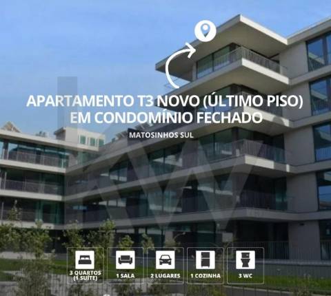 Recuado em Matosinhos Sul - Apartamento T3 de luxo novo (último piso) em condomínio fechado.