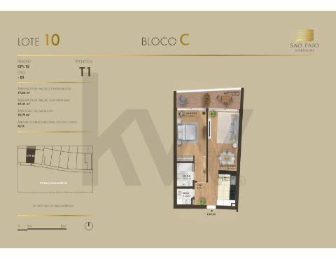 T1 Frente à praia (Douro Marina). Novo, com varanda, garagem e arrumos. 