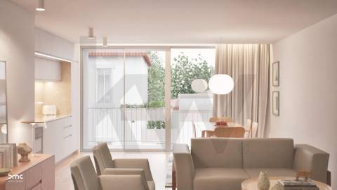 T1 novo, com varanda, garagem, no centro de Leça da Palmeira