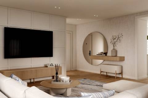 Moradia T5 isolada (A+) com 4 WC, varandas amplas, jardim relvado, garagem e vista desafogada.