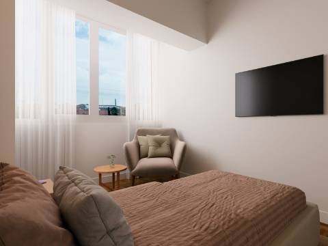 Apartamento T2 com varanda e vista de Rio - totalmente renovado