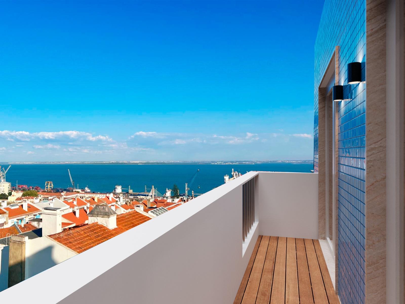 Apartamento T2 de charme, com varanda e deslumbrante vista de rio em São Vicente