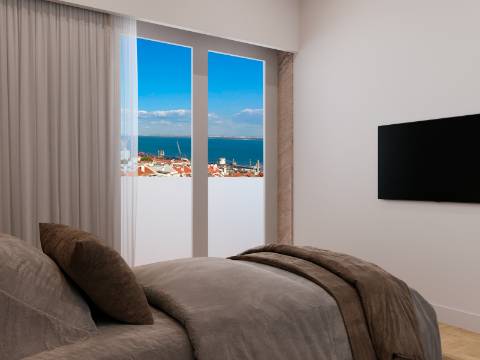 Apartamento T2 de charme, com varanda e deslumbrante vista de rio em São Vicente