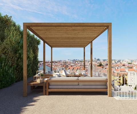 Apartamento com vista num condomínio com Jardim e piscina Arroios