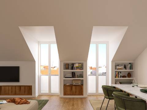 Apartamento com vista num condomínio com Jardim e piscina Arroios