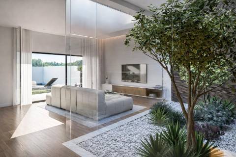 Moradia T4 térrea contemporânea com piscina privada, suite com closet e garagem