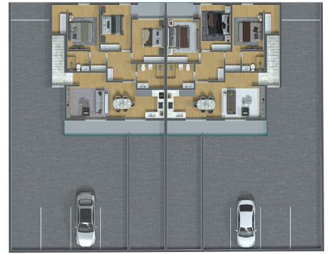 Lote urbano com 750 m² e projeto aprovado para conjunto habitacional contemporâneo de 4 unidades T3 em zona residencial de Évora