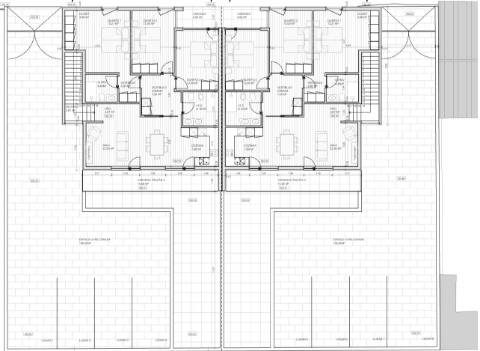 Lote urbano com 750 m² e projeto aprovado para conjunto habitacional contemporâneo de 4 unidades T3 em zona residencial de Évora