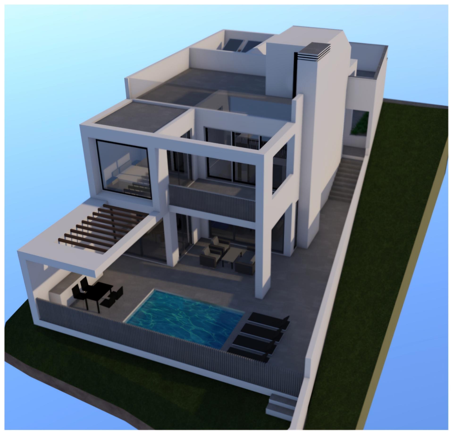 terreno com projeto aprovado para moradia geminada V3com piscina